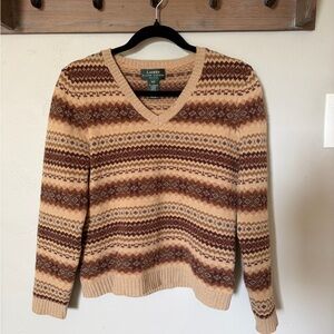 Ralph Lauren Women's Tan and Brown Vintage V-Neck Sweater - Size P/P